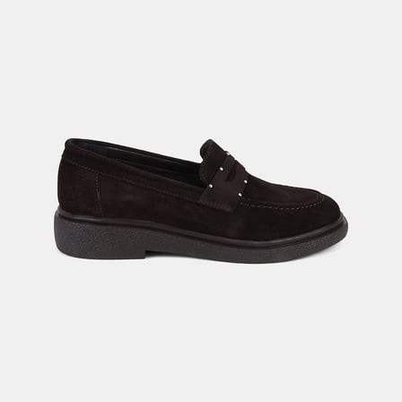 Kadın Kahve Metal Zımba Detaylı Süet Loafer