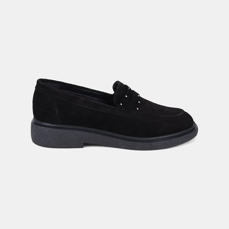 Kadın Siyah Metal Zımba Detaylı Süet Loafer