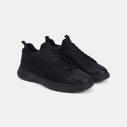 Erkek Siyah Lastik Bağcıklı Nubuk Sneaker
