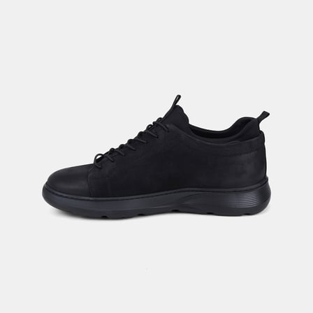 Erkek Siyah Lastik Bağcıklı Nubuk Sneaker