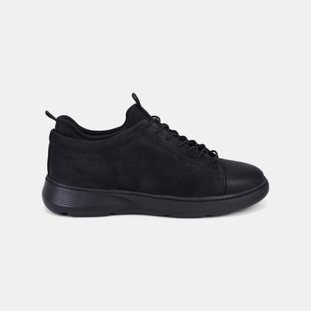 Erkek Siyah Lastik Bağcıklı Nubuk Sneaker