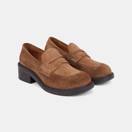 Kadın Taba Yuvarlak Burunlu Kalın Topuklu Süet Loafer