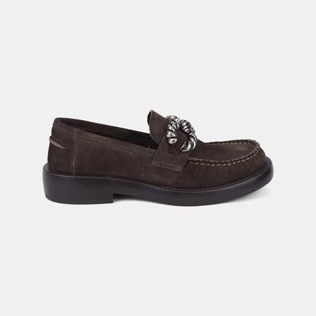 Kadın Acı Kahve Gümüş Tokalı Süet Loafer