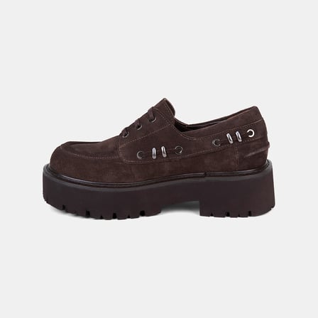 Kadın Acı Kahve Metal Detaylı Kalın Tabanlı Süet Loafer