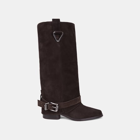 Kadın Koyu Kahve Vintage Tokalı Süet Western Çizme