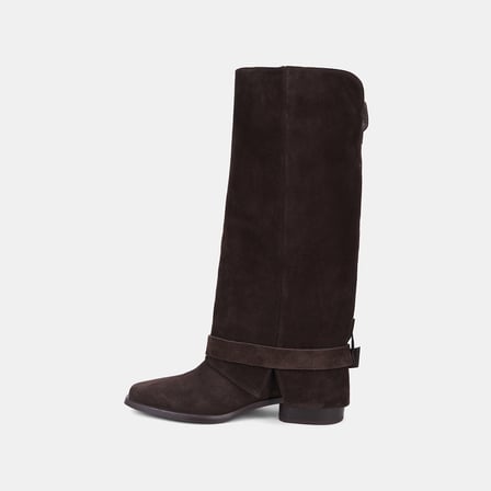 Kadın Koyu Kahve Vintage Tokalı Süet Western Çizme