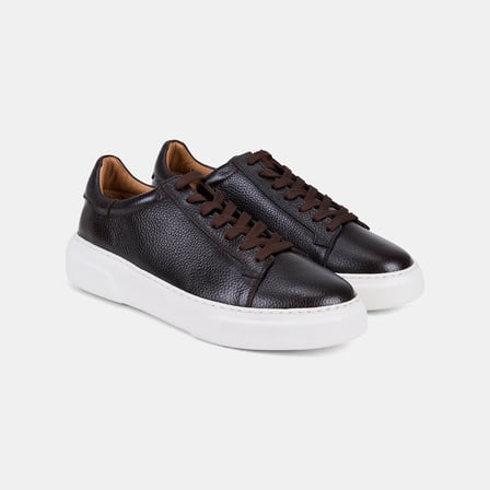 Erkek Acı Kahve Bağcıklı Kalın Tabanlı Deri Sneaker