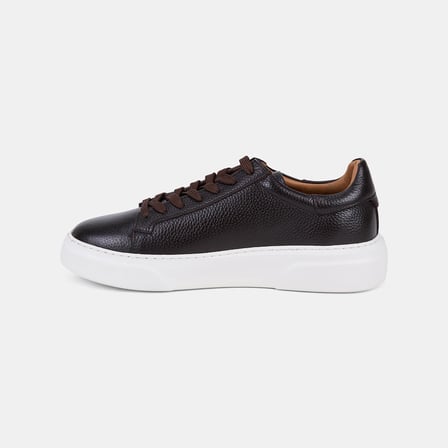 Erkek Acı Kahve Bağcıklı Kalın Tabanlı Deri Sneaker