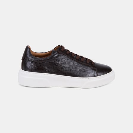 Erkek Acı Kahve Bağcıklı Kalın Tabanlı Deri Sneaker