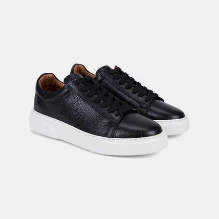 Erkek Siyah Bağcıklı Kalın Tabanlı Deri Sneaker 