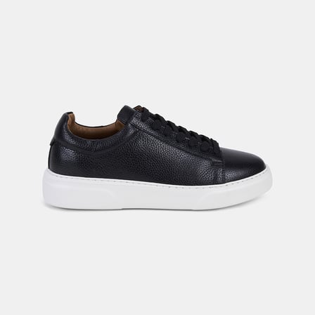 Erkek Siyah Bağcıklı Kalın Tabanlı Deri Sneaker 