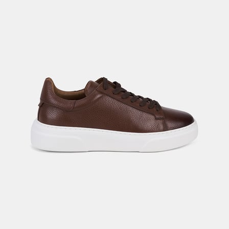 Erkek Taba Bağcıklı Kalın Tabanlı Deri Sneaker