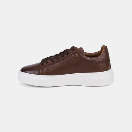 Erkek Taba Bağcıklı Kalın Tabanlı Deri Sneaker