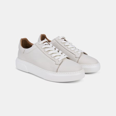 Erkek Kırık Beyaz Bağcıklı Kalın Tabanlı Deri Sneaker