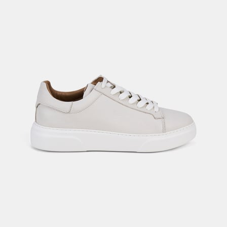 Erkek Kırık Beyaz Bağcıklı Kalın Tabanlı Deri Sneaker