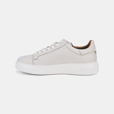 Erkek Kırık Beyaz Bağcıklı Kalın Tabanlı Deri Sneaker