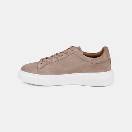 Erkek Vizon Bağcıklı Kalın Beyaz Tabanlı Süet Sneaker