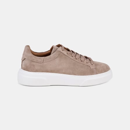 Erkek Vizon Bağcıklı Kalın Beyaz Tabanlı Süet Sneaker