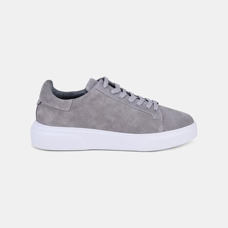 Erkek Gri Bağcıklı Kalın Beyaz Tabanlı Süet Sneaker