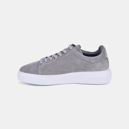 Erkek Gri Bağcıklı Kalın Beyaz Tabanlı Süet Sneaker