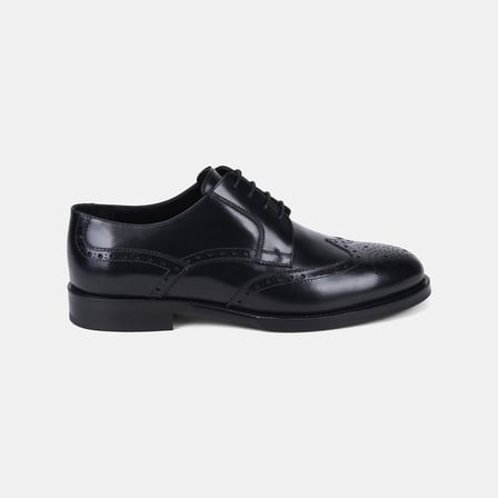 Erkek Siyah Bağcıklı Brogue Detaylı Deri Damat Ayakkabısı