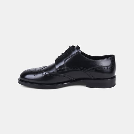 Erkek Siyah Bağcıklı Brogue Detaylı Deri Damat Ayakkabısı
