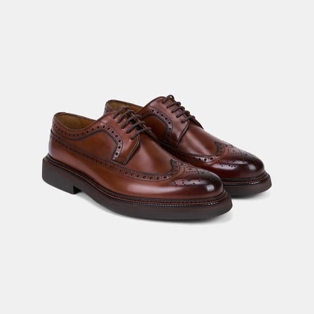Erkek Taba Bağcıklı Brogue Detaylı Klasik Deri Ayakkabı