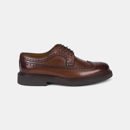 Erkek Taba Bağcıklı Brogue Detaylı Klasik Deri Ayakkabı