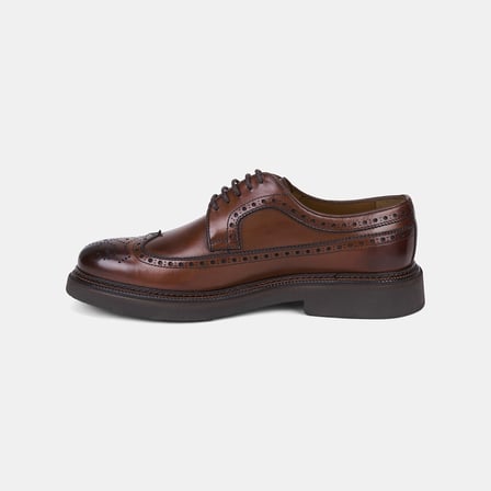 Erkek Taba Bağcıklı Brogue Detaylı Klasik Deri Ayakkabı