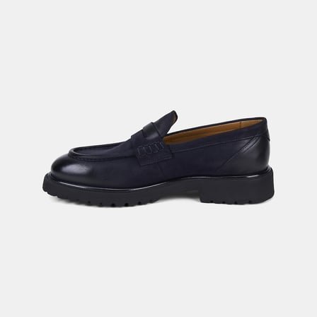 Erkek Lacivert Bant Detaylı Nubuk Deri Loafer