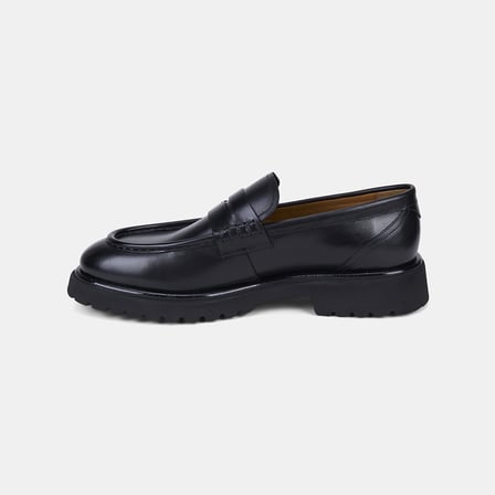 Erkek Siyah Apron Dikişli Kalın Tabanlı Deri Loafer