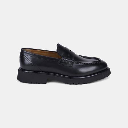 Erkek Siyah Apron Dikişli Kalın Tabanlı Deri Loafer