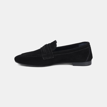 Kadın Siyah Gold Aksesuarlı Slip-On Süet Loafer