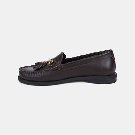 Kadın Kahve Metal Tokalı Püsküllü Deri Loafer