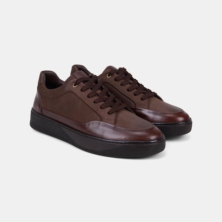 Erkek Koyu Kahve Bağcıklı Çift Dokulu Nubuk Deri Sneaker