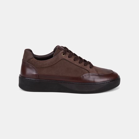 Erkek Koyu Kahve Bağcıklı Çift Dokulu Nubuk Deri Sneaker