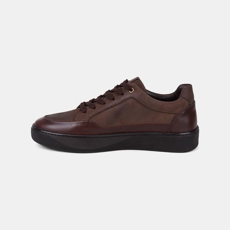 Erkek Koyu Kahve Bağcıklı Çift Dokulu Nubuk Deri Sneaker