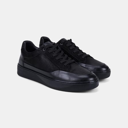 Erkek Siyah Bağcıklı Çift Dokulu Nubuk Deri Sneaker