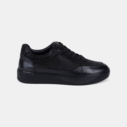 Erkek Siyah Bağcıklı Çift Dokulu Nubuk Deri Sneaker
