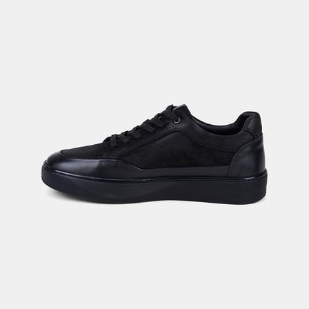 Erkek Siyah Bağcıklı Çift Dokulu Nubuk Deri Sneaker