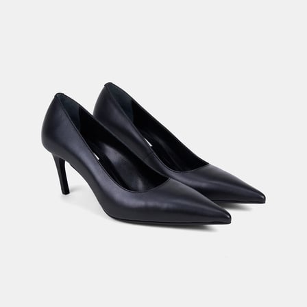Kadın Siyah Sivri Burunlu Deri Klasik Stiletto