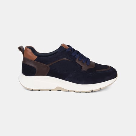 Erkek Lacivert Bağcıklı Kalın Tabanlı Süet Sneaker