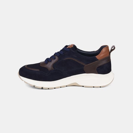 Erkek Lacivert Bağcıklı Kalın Tabanlı Süet Sneaker