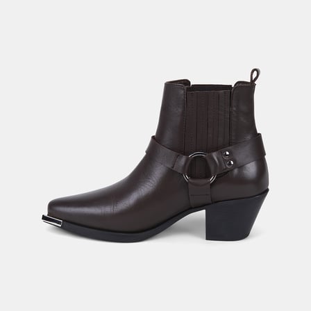 Kadın Acı Kahve Vintage Tokalı Topuklu Deri Western Bot
