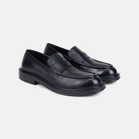 Erkek Siyah Deri Bant Detaylı Klasik Loafer
