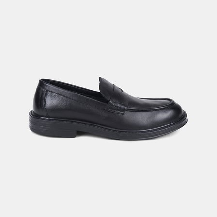 Erkek Siyah Deri Bant Detaylı Klasik Loafer