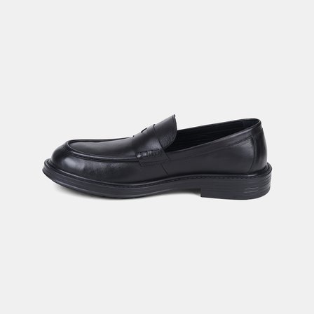 Erkek Siyah Deri Bant Detaylı Klasik Loafer