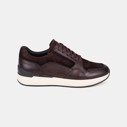 Erkek Acı Kahve Bağcıklı Süet Detaylı Deri Spor Ayakkabı