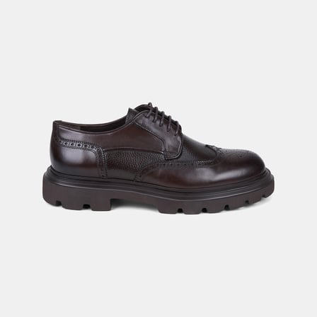 Erkek Kahve Bağcıklı Brogue Detaylı Deri Klasik Ayakkabı