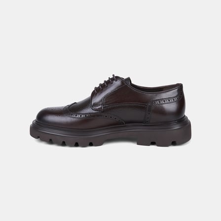 Erkek Kahve Bağcıklı Brogue Detaylı Deri Klasik Ayakkabı
